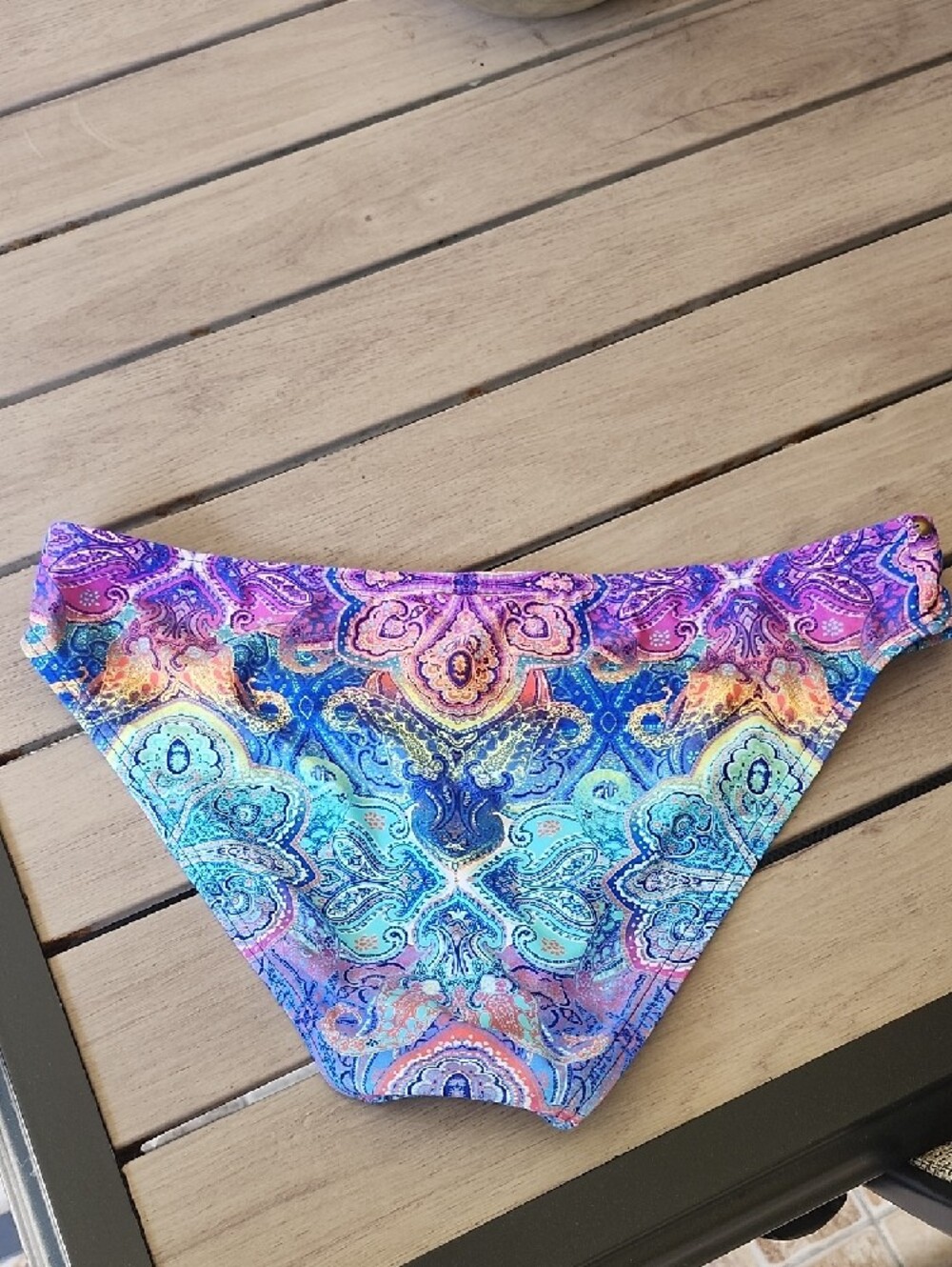 La Blanca Turquoise Bikini Bottom with Multicolor Paisley Waistband - Picture 4 of 5
